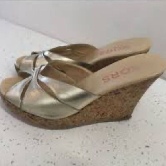 Vintage Y2K Michael Kors Gold Wedge Sandals - Picture 1 of 10